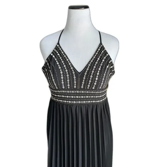 Lulus Glamorous Gala Black Embroidered Maxi Dress Pleated Skirt Black Size XS - Picture 3 of 8